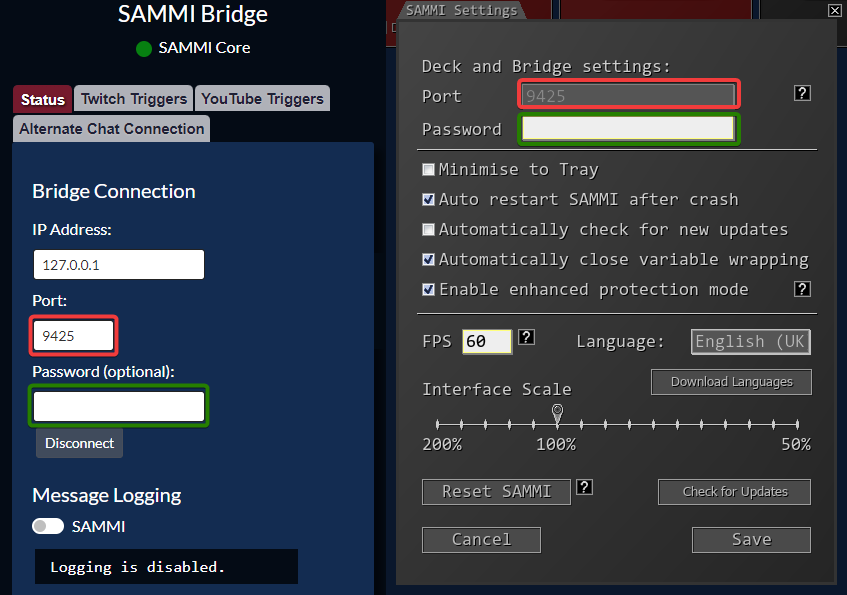 Bridge Connection Settings