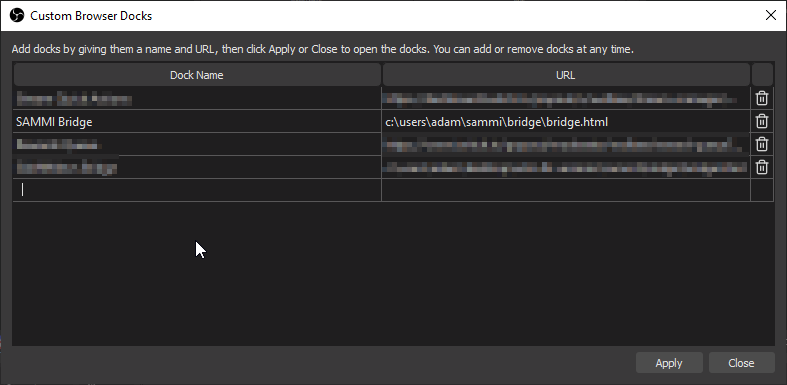 OBS Dock Settings