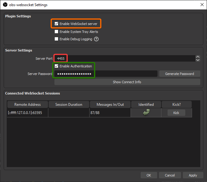 OBS Websocket Settings